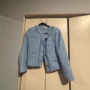 LOFT Light Blue and White Textured Blazer | XS Petite